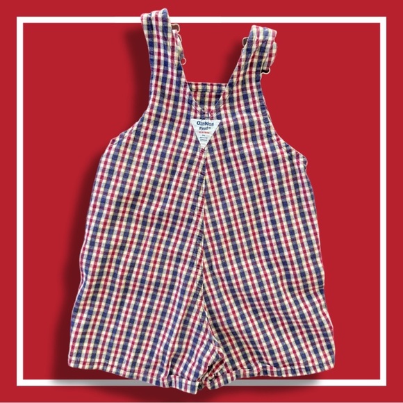 Vintage OshKosh Plaid Shortalls - 3T - EVC - Picture 2 of 2